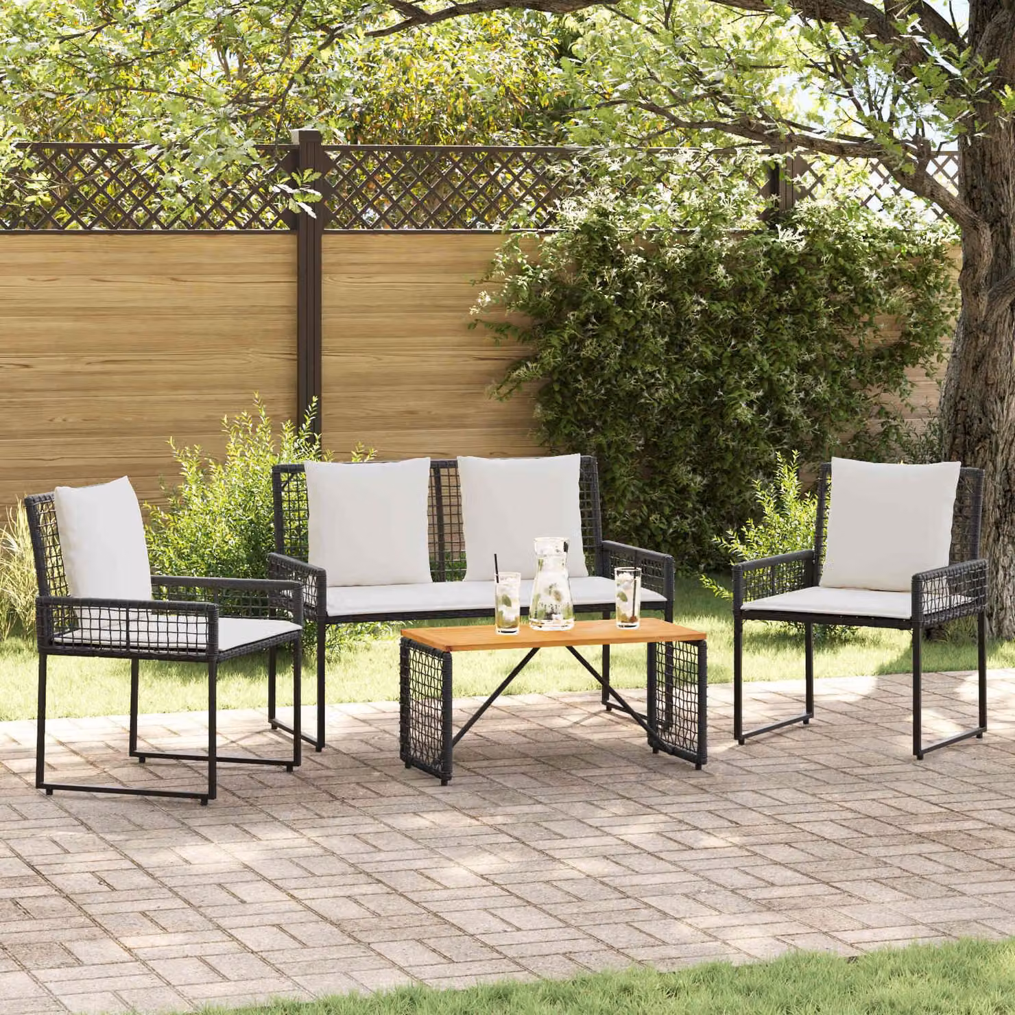 Maison Exclusive - Set di mobili da giardino, 4 pezzi, nero e crema
