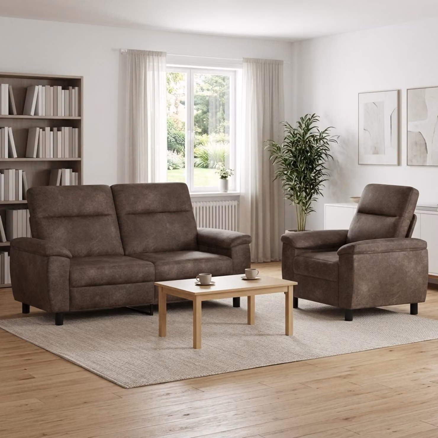 Set di 2 divani moderni vidaXL in pelle sintetica con struttura in metallo, Grigio Scuro