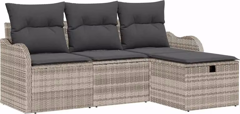 Set Divano da Giardino 4 pcs Grigio chiaro Poly Rattan
