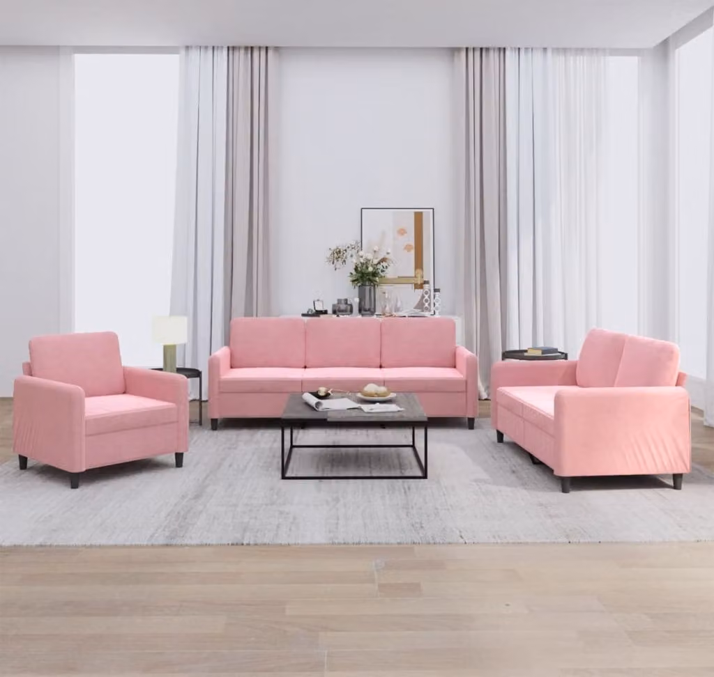 Set di Divani 3 pz Rosa in Velluto
