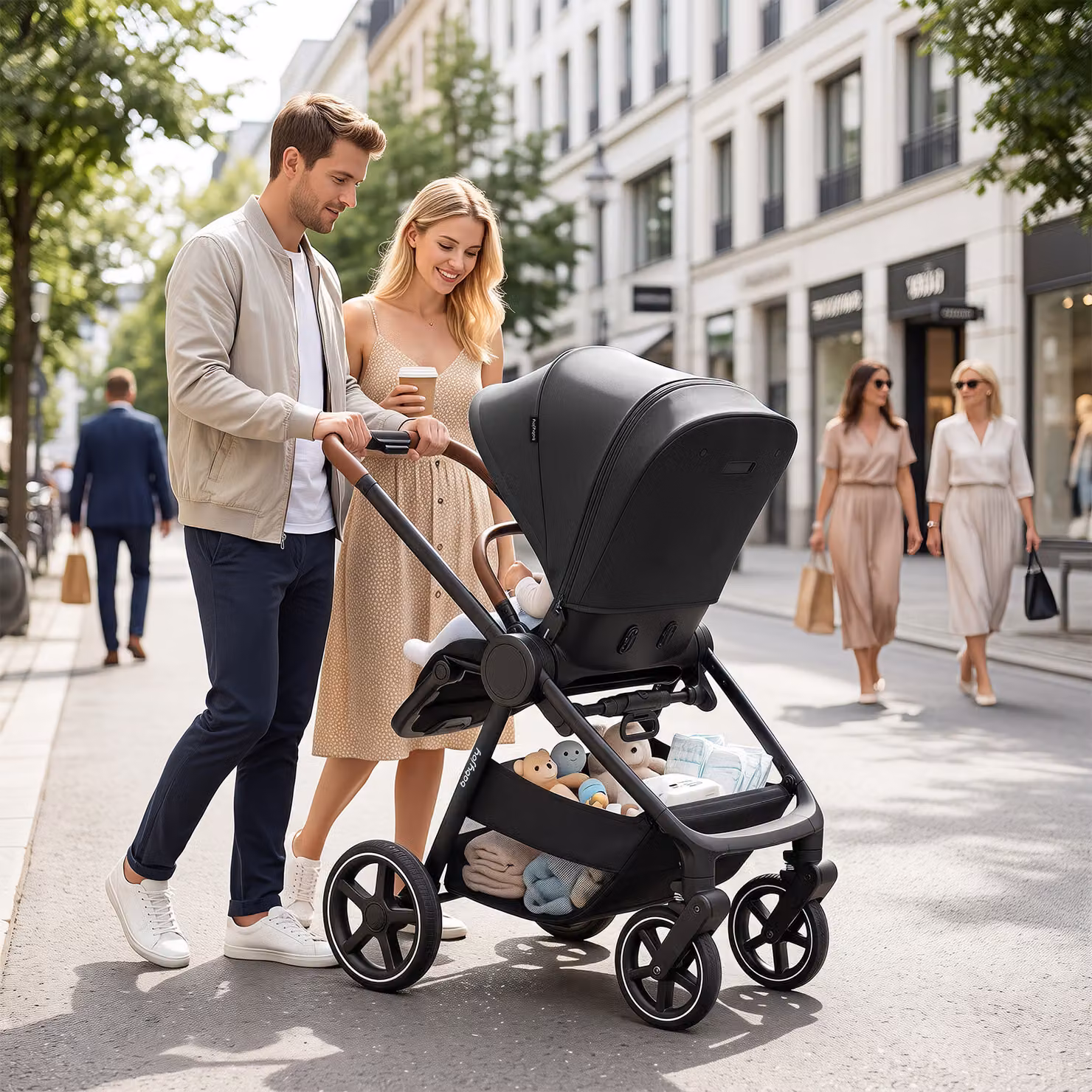 Passeggino pieghevole 2 in 1 Costway per bambini da 6 a 36 mesi con tettuccio allungabile, modello leggero da viaggio, Nero