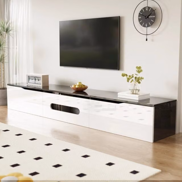 Mobile TV moderno MODFU con illuminazione LED integrata, nero e bianco, L 180 cm x P 35 cm x H 30 cm