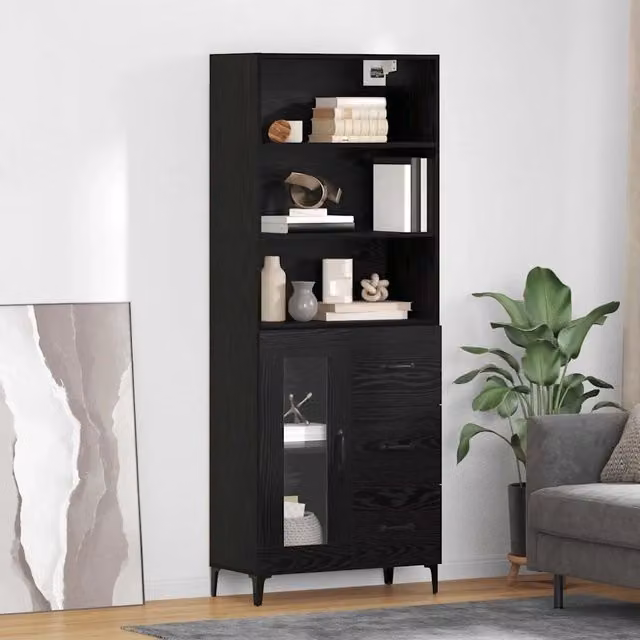 Credenza moderna vidaXL in legno MDF e metallo, colore nero, L: 69,5 cm, P: 34 cm, H: 180 cm – 1