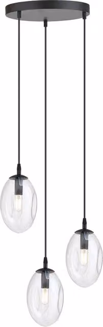 Lampada a sospensione minimalista Luceart-Classic Pendragon con 3 luci in acciaio nero e vetro trasparente