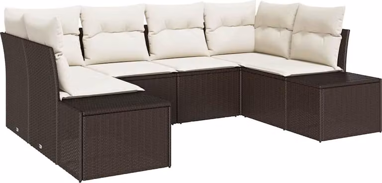 Set Divano da Giardino con cuscino 6 pcs Marrone polyrattan