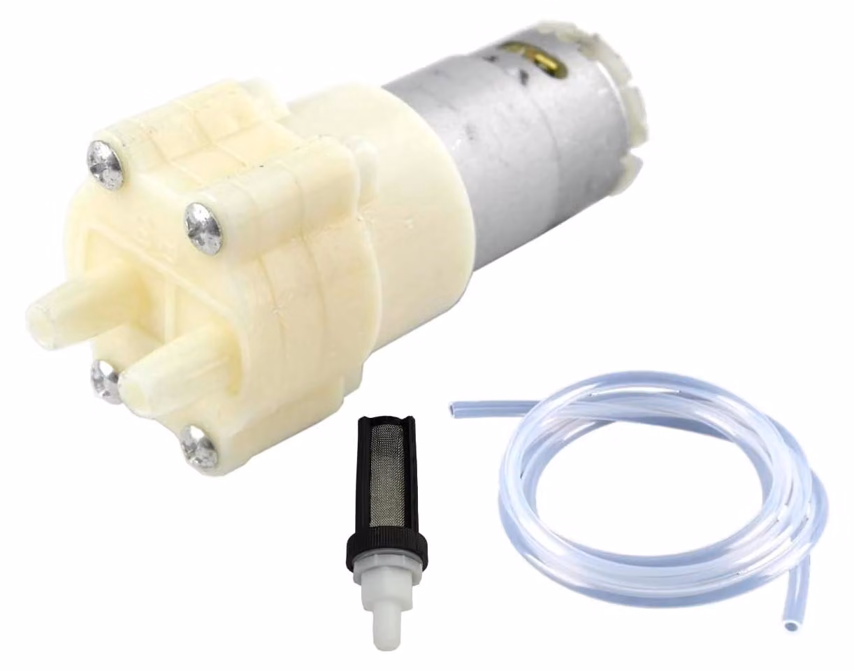 Pompe a membrana 385 DC, 6-12V, complete di tubo e filtro, portata 1,5-2 L/min