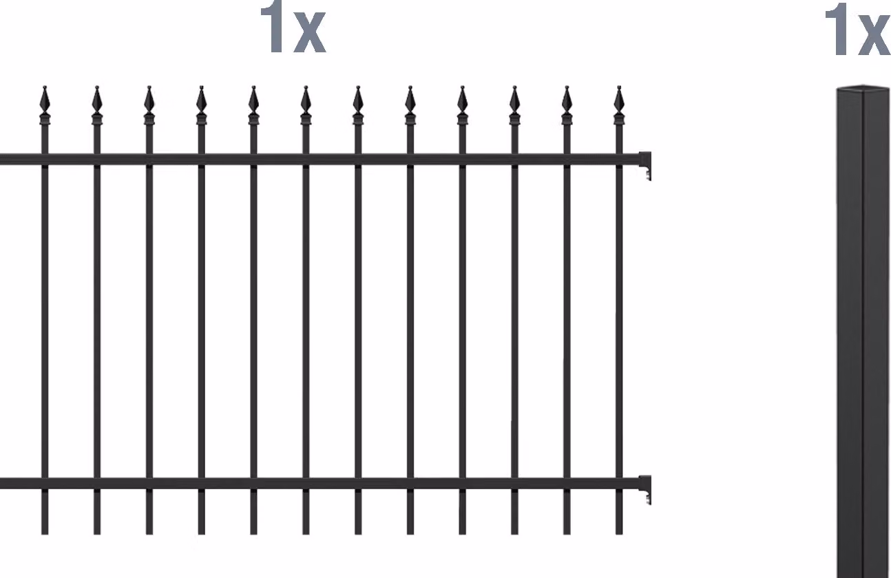 Alberts 510343 Set di prolunghe per recinzione Chaussee, per la posa nel calcestruzzo, nero opaco, altezza 100 cm, lunghezza 2 m