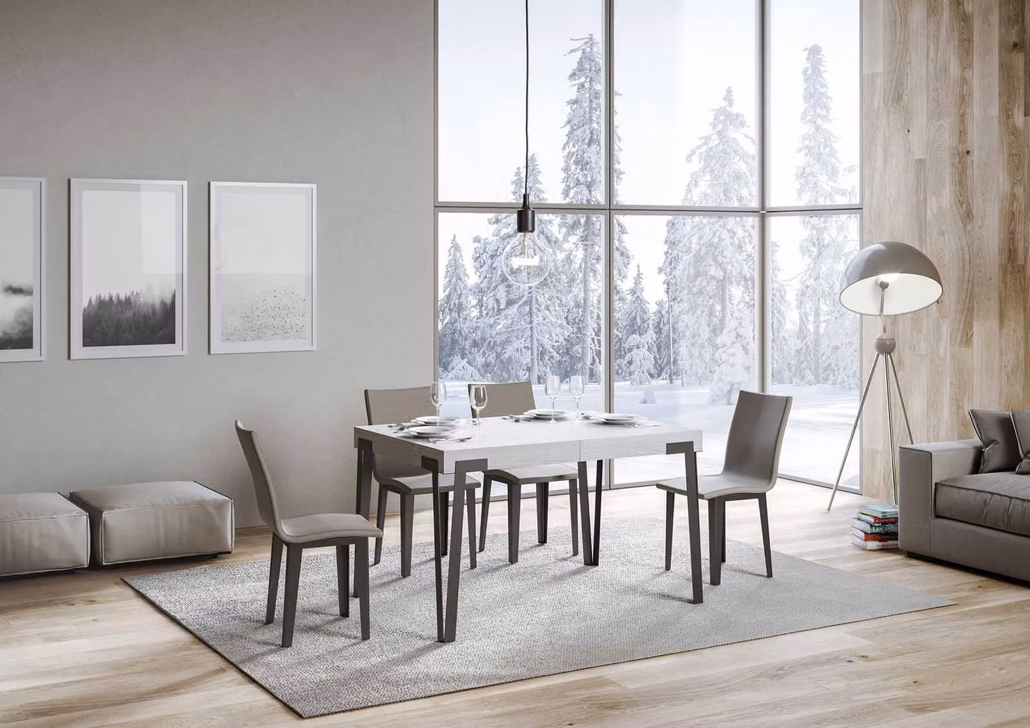 ITAMOBY - Tavolo allungabile 130/234x90 cm Rio bianco frassino gambe antracite
