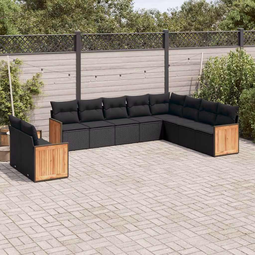 Set di Divani da Giardino vidaXL in Polyrattan Nero con Cuscini Imbottiti e Rivestimenti Rimovibili – 1