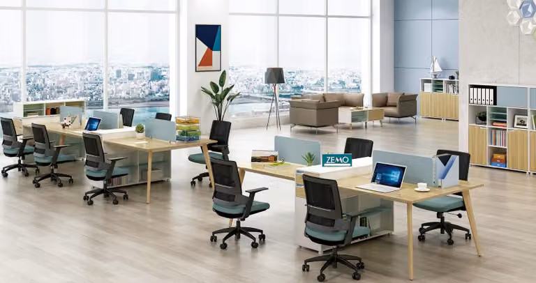 Büro Möbel Einrichtung Tische Holz Tisch 4 Arbeitsplätze Schreibtisch Callcenter