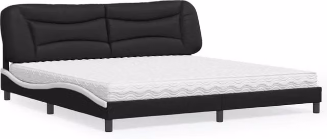Letto con Materasso Hvar vidaXL in Similpelle e Tessuto, Nero e Bianco, L/P/H: 200 x 200 x 74,5 cm