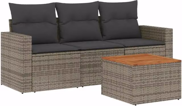 Set Divani da Giardino 4 pz | Set Salotto da Giardino con Cuscini in Polyrattan Grigio