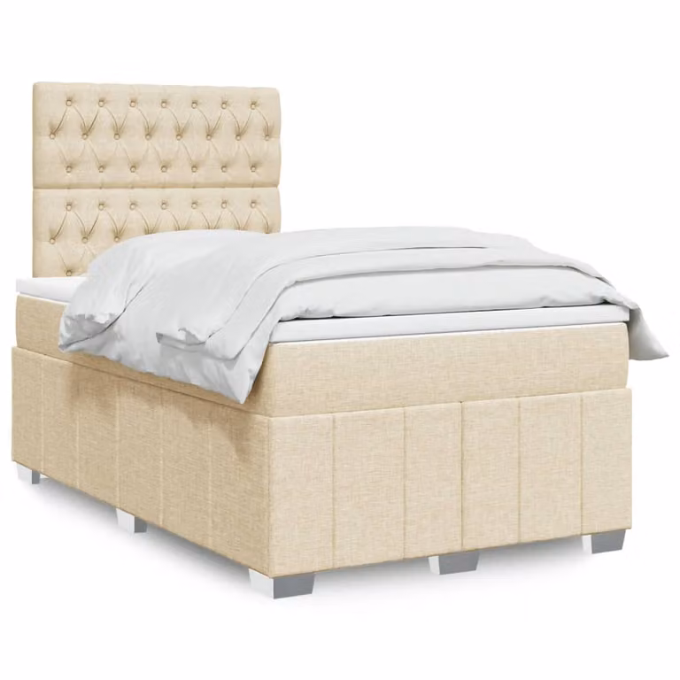 vidaXL Giroletto a Molle Ibrido con Materasso a Tasche in Tessuto Beige e Bianco L/P: 120 x 190 cm