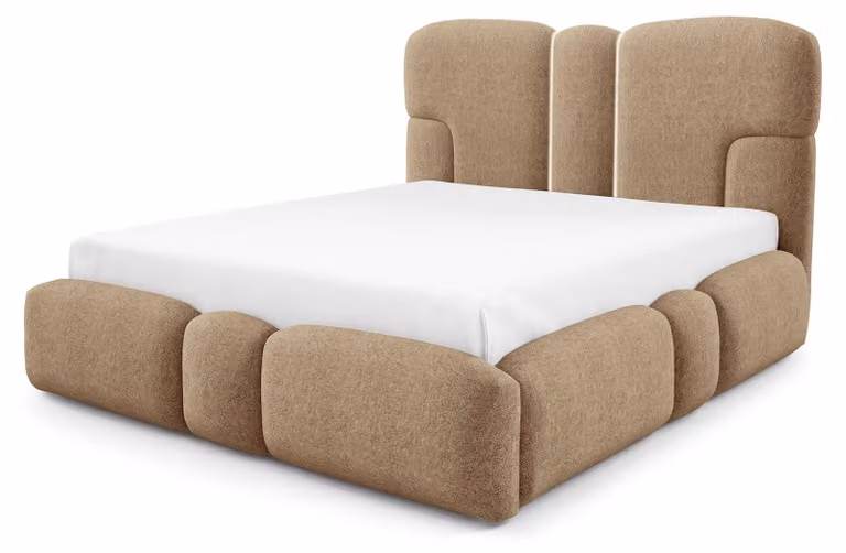 Letto imbottito con contenitore a cassettiera, colore beige quartz, dimensioni 160 x 200 cm