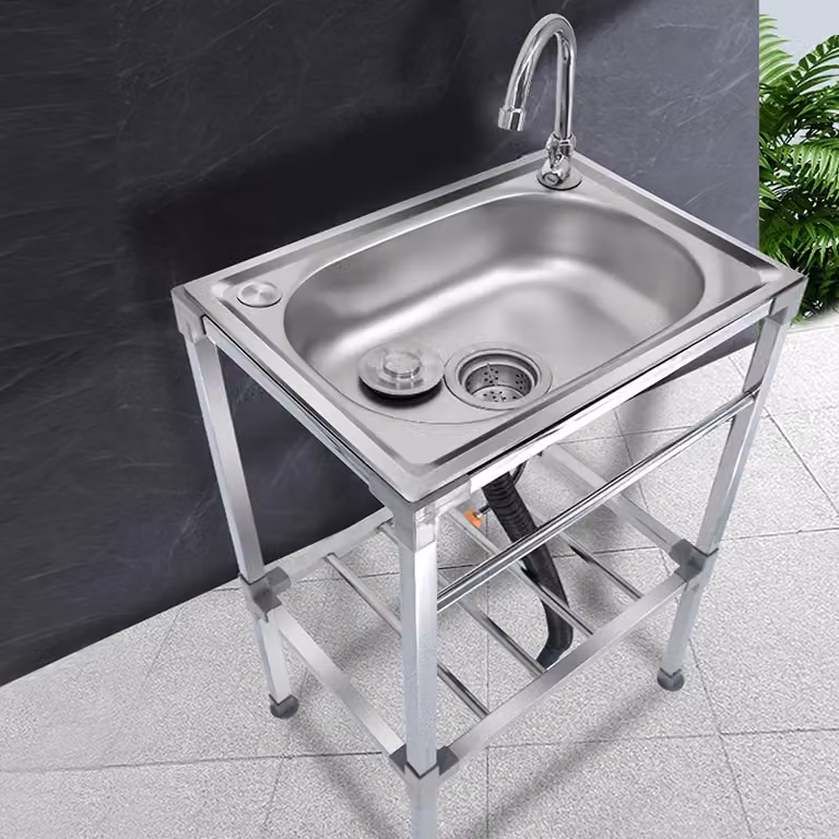 Lavello freestanding in acciaio inossidabile, completo di rubinetto, ideale per cucine all'aperto, garage e attività commerciali
