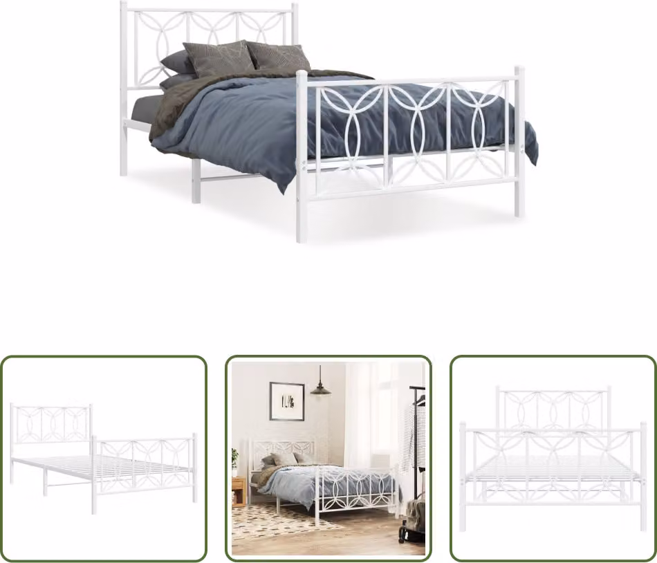 The Living Store Struttura letto con testiera e pediera in metallo bianco 100x200 cm