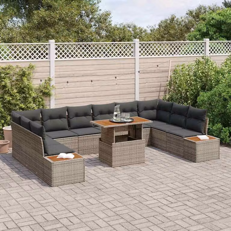 Maison Exclusive - Set da giardino composto da 11 pezzi, divano, colore grigio, realizzato in rattan sintetico