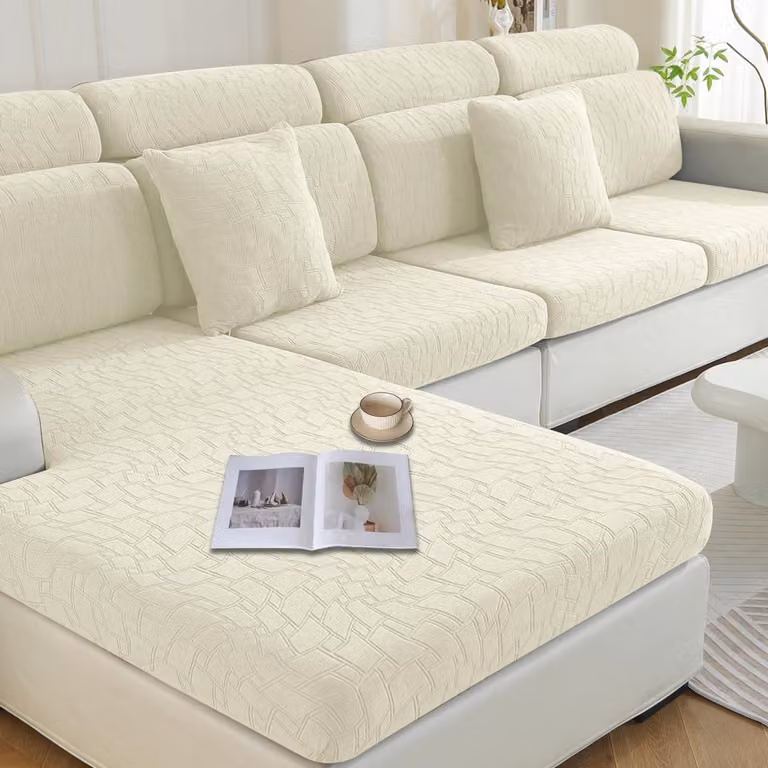 Copertura per cuscino da seduta, elasticizzata, a forma di L, per 1 posto * 3 posti + chaise longue, color beige