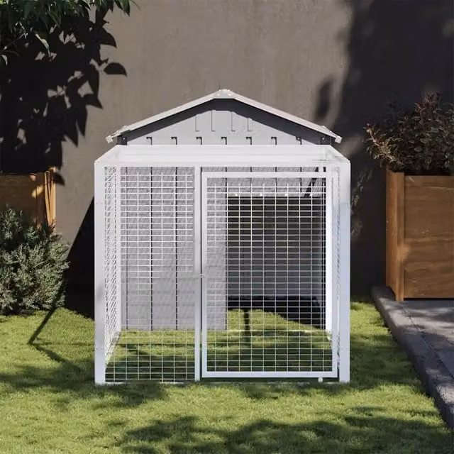 Gabbia per polli con recinto Videx in acciaio zincato grigio chiaro L: 201 cm, P: 117 cm, H: 123 cm – 1