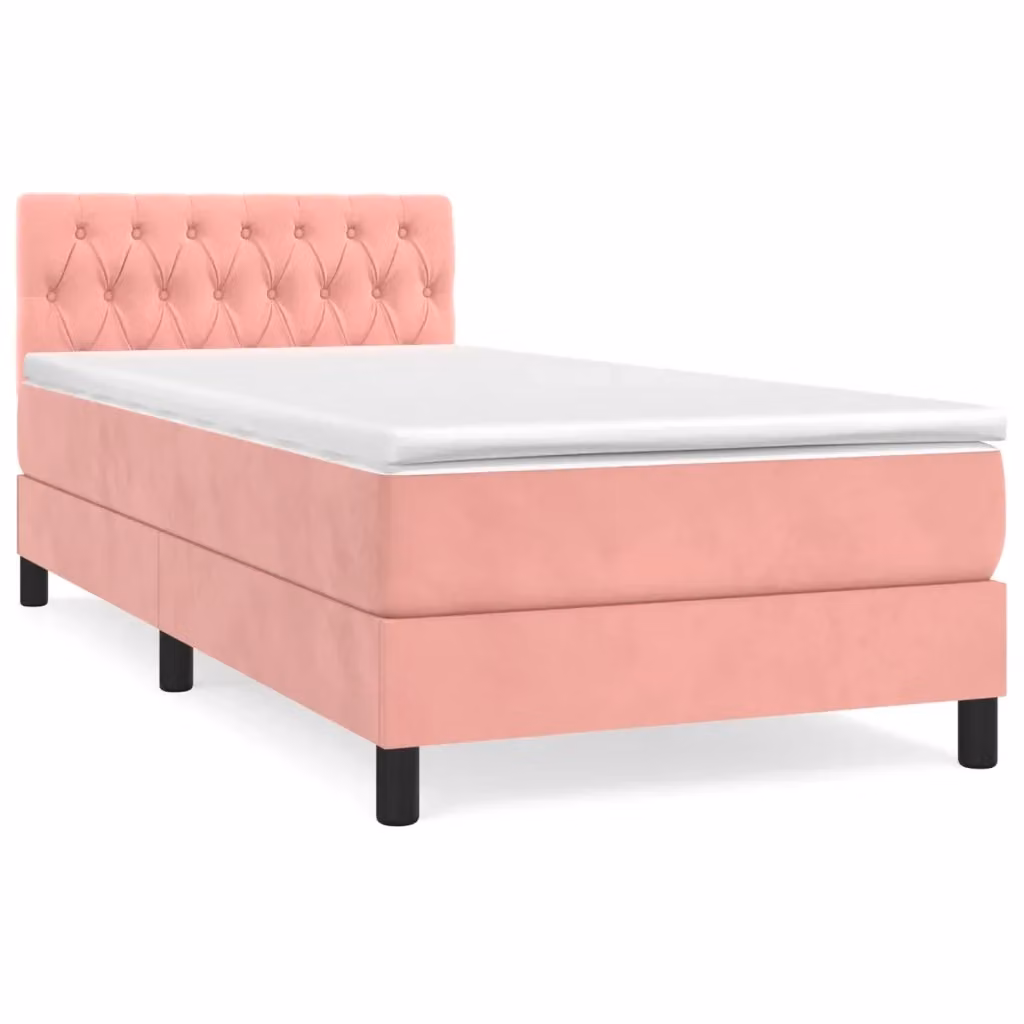 Letto con Giroletto a Molle e Materasso Ibrido vidaXL in Velluto Rosa e Bianco L/P/H: 190 x 90 x 78 cm – 2