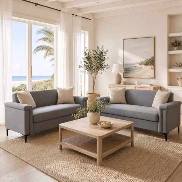 Divano scandinavo MIVRAY in tessuto grigio con imbottitura mista e struttura in legno e metallo L: 172 cm, P: 73,5 cm, H: 2 cm – 1