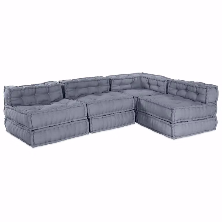 vidaXL Divano Modulare a L in Tessuto Grigio con Seduta Imbottita L/P/H: 210 x 140 x 56 cm