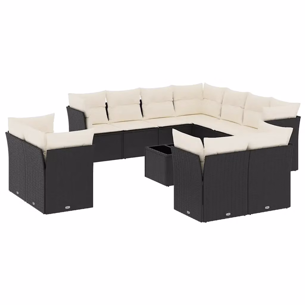 Set di Divani da Giardino VIDAXL a Forma di U in Polyrattan Nero con Cuscini per 12 Persone – 2