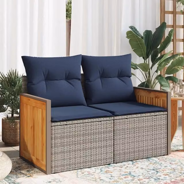 Divano da giardino con cuscini a 2 Posti-Sofa da Giardino-Divano da esterno grigio in polyrattan 868918