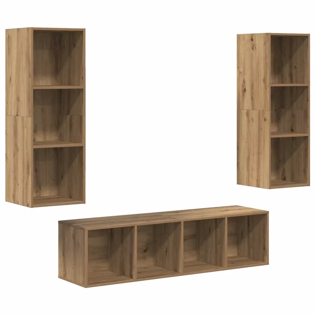 Set mobile TV moderno vidaXL in 3 pezzi color rovere opaco in legno e MDF per soggiorno – 2