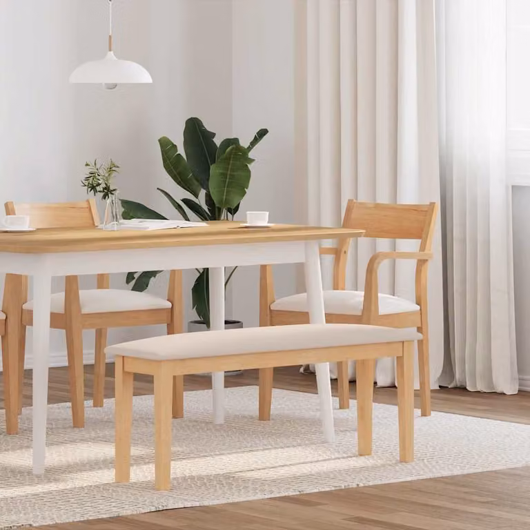 Panca vidaXL in legno di Hevea marrone e beige per cucina e sala da pranzo, L: 110 cm