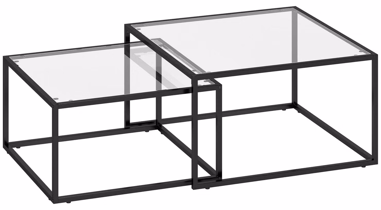 Set di tavolini da caffè, composto da 2 pezzi, con piano in vetro temperato | Colore: nero | Dimensioni: 75x75x42 cm