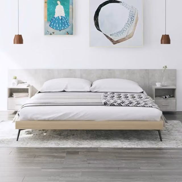 Testiera Letto con Armadietti Legno Multistrato Grigio Cemento 3115743