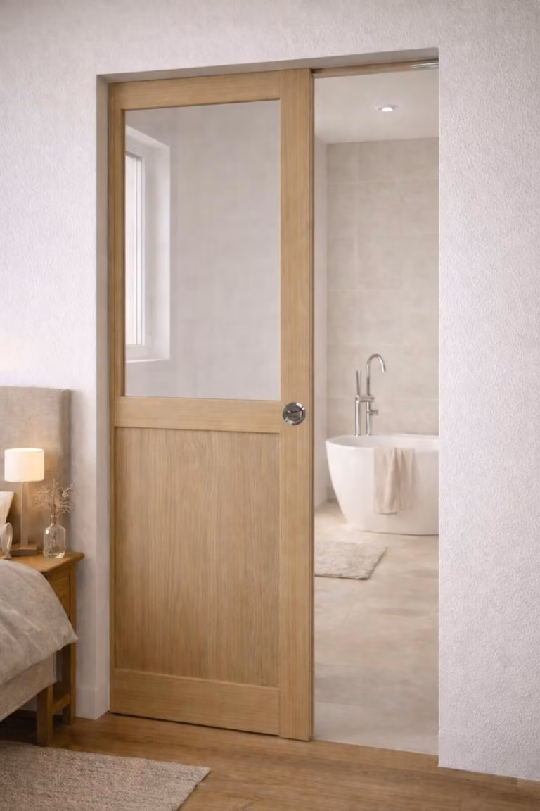Porta scorrevole da laboratorio in noce con vetro H204 x L83 cm, con incasso di GD MENUISERIES