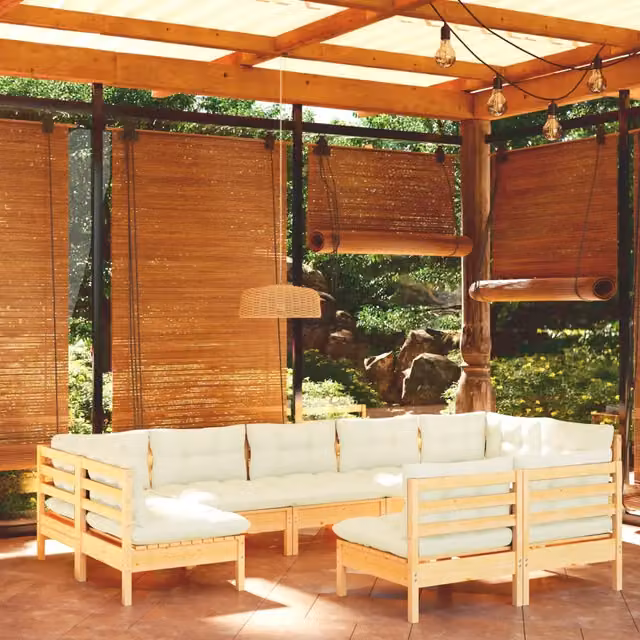Set Divani da Giardino 9 pz con Cuscini Crema Massello di Pino 3097199