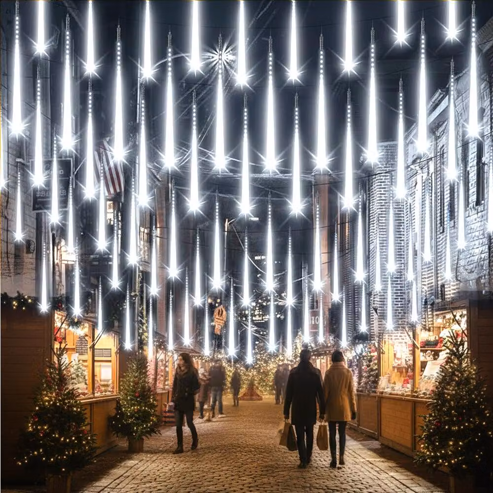 4M Fairy Lights Natale Bianco 8 Tubi LED Meteor Shower Fairy Lights Pioggia di luci per l'albero di Natale Festa Matrimonio Giardino Finestra Decorazione