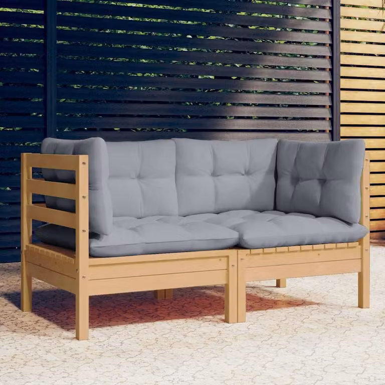 vidaXL Divano da Giardino a 2 Posti Moderno in Legno di Pino con Cuscini Grigi