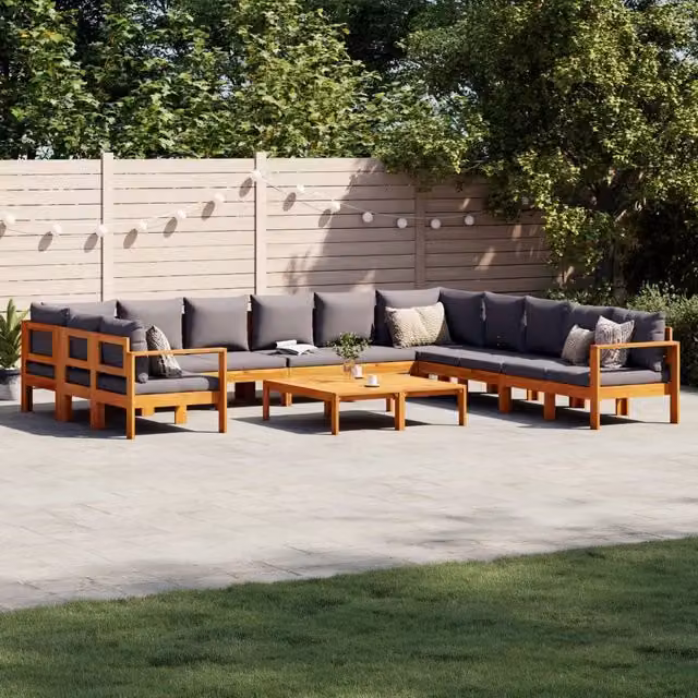 Set Divano da Giardino vidaXL 9 Pezzi in Legno di Acacia con Cuscini Grigi a Forma di U – 1