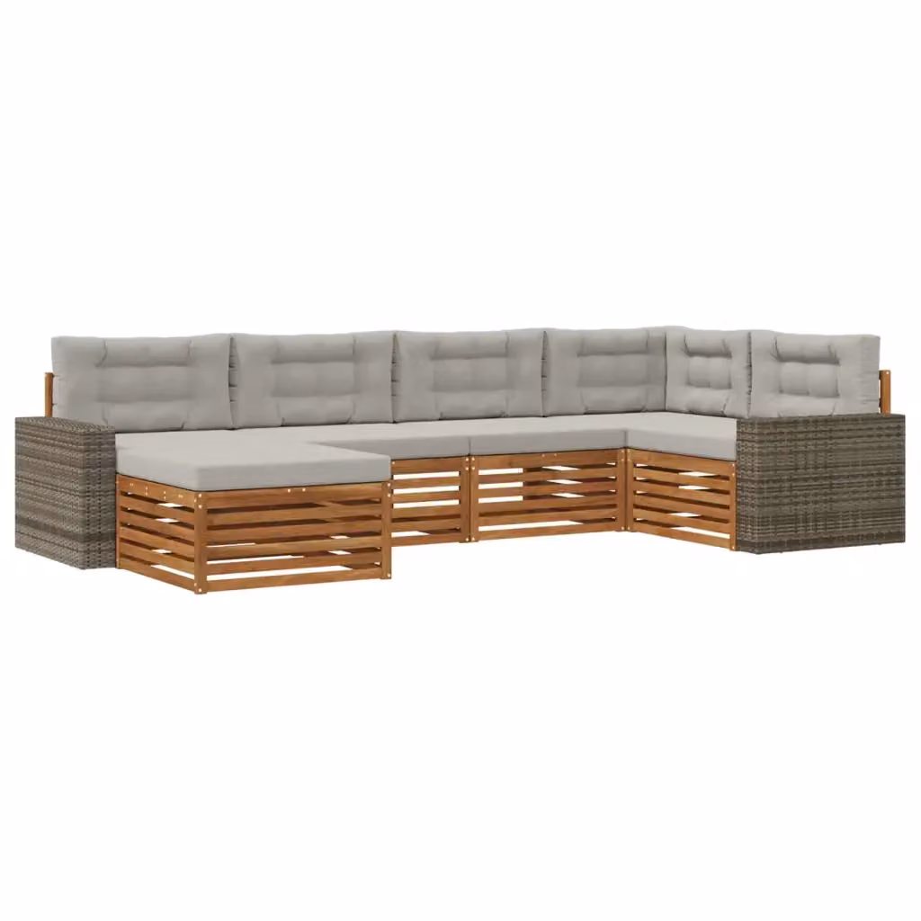 Set di divani da esterno a L con ottoman vidaXL in legno di acacia, 6 pezzi, beige e grigio – 2