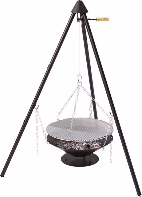 Barbecue portatile a tre gambe in legno con zaino - 60x60x166cm