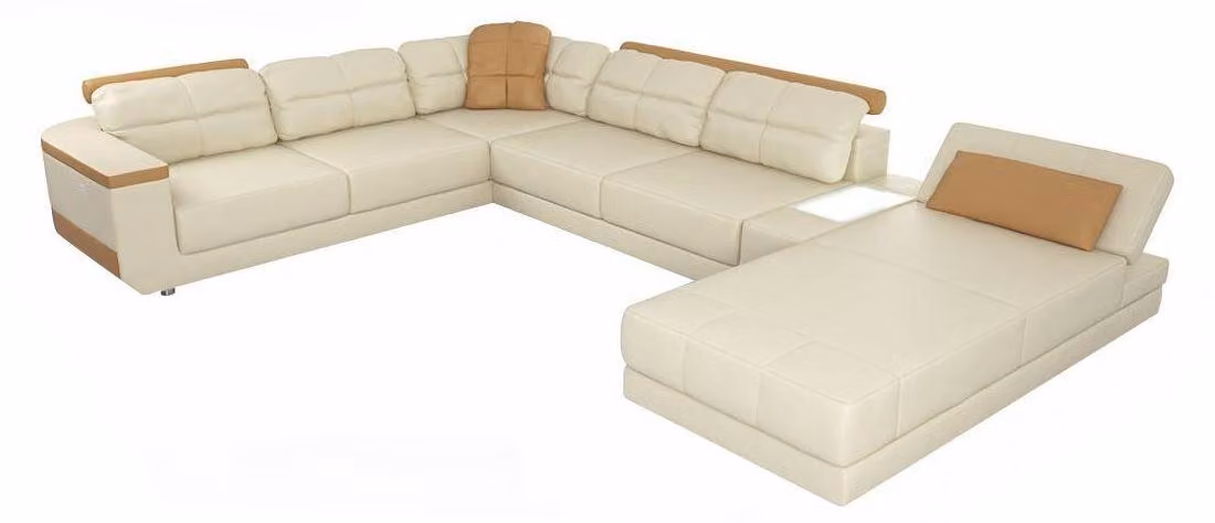 Designer Leder Stoff Sitz Modernes Ecksofa U-Form Wohnzimmer Design Couch Polster