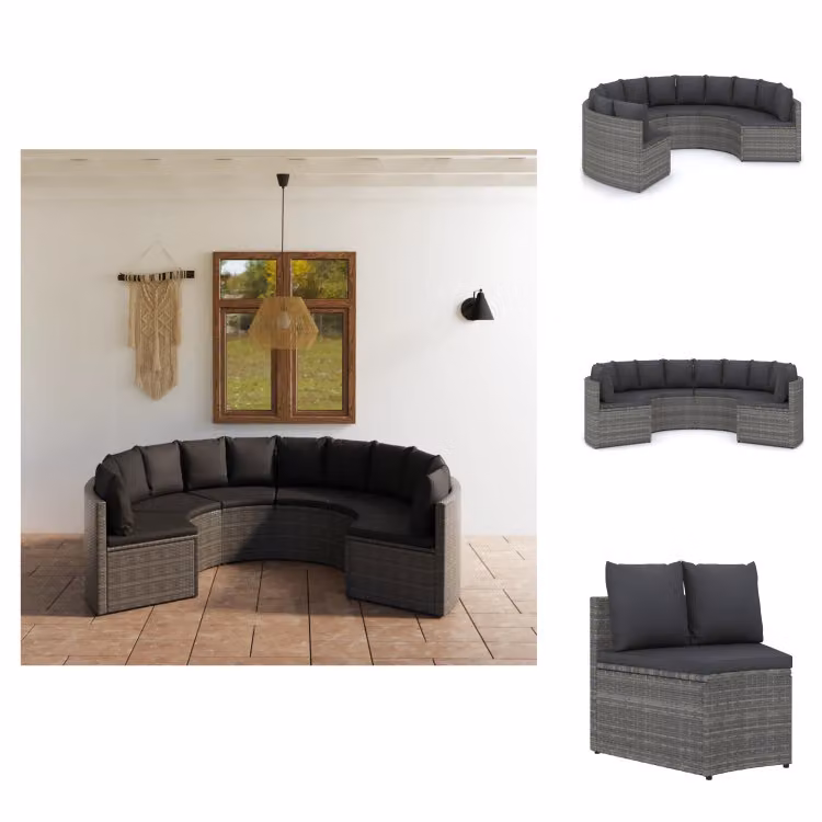 vidaXL Set di divani da giardino 6 pezzi con cuscini in poly rattan grigio - Set di mobili da giardino