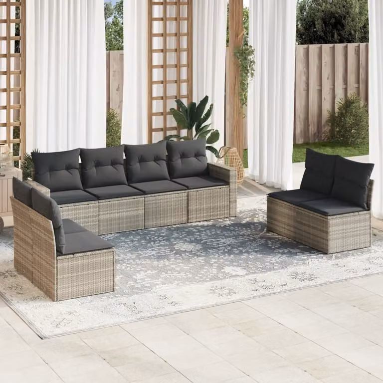 Maison Exclusive - Set Divano da Giardino 9pz con Cuscini Grigio Chiaro Polyrattan