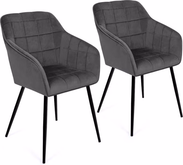 Set di 2 sedie MADY IDMarket in velluto grigio con braccioli e struttura in metallo per soggiorno o cucina – 1