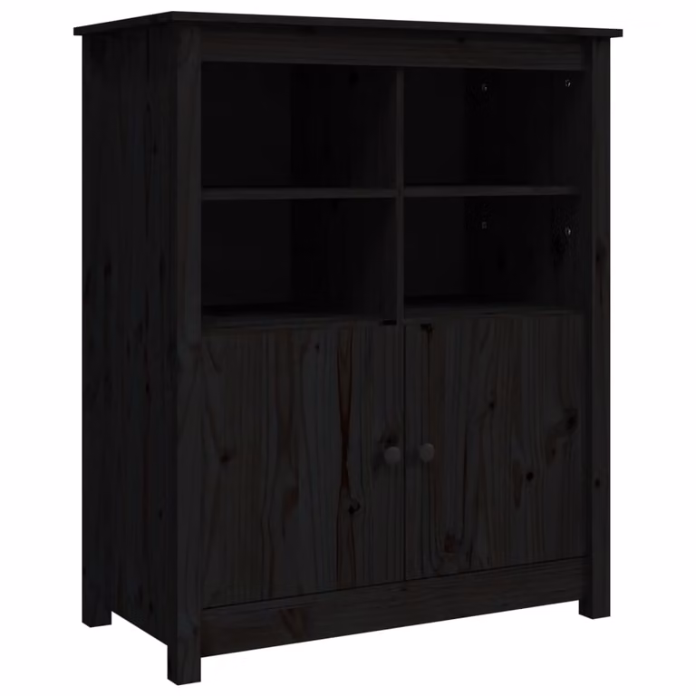 Credenza Nera 83x41,5x100 cm in Legno Massello di Pino