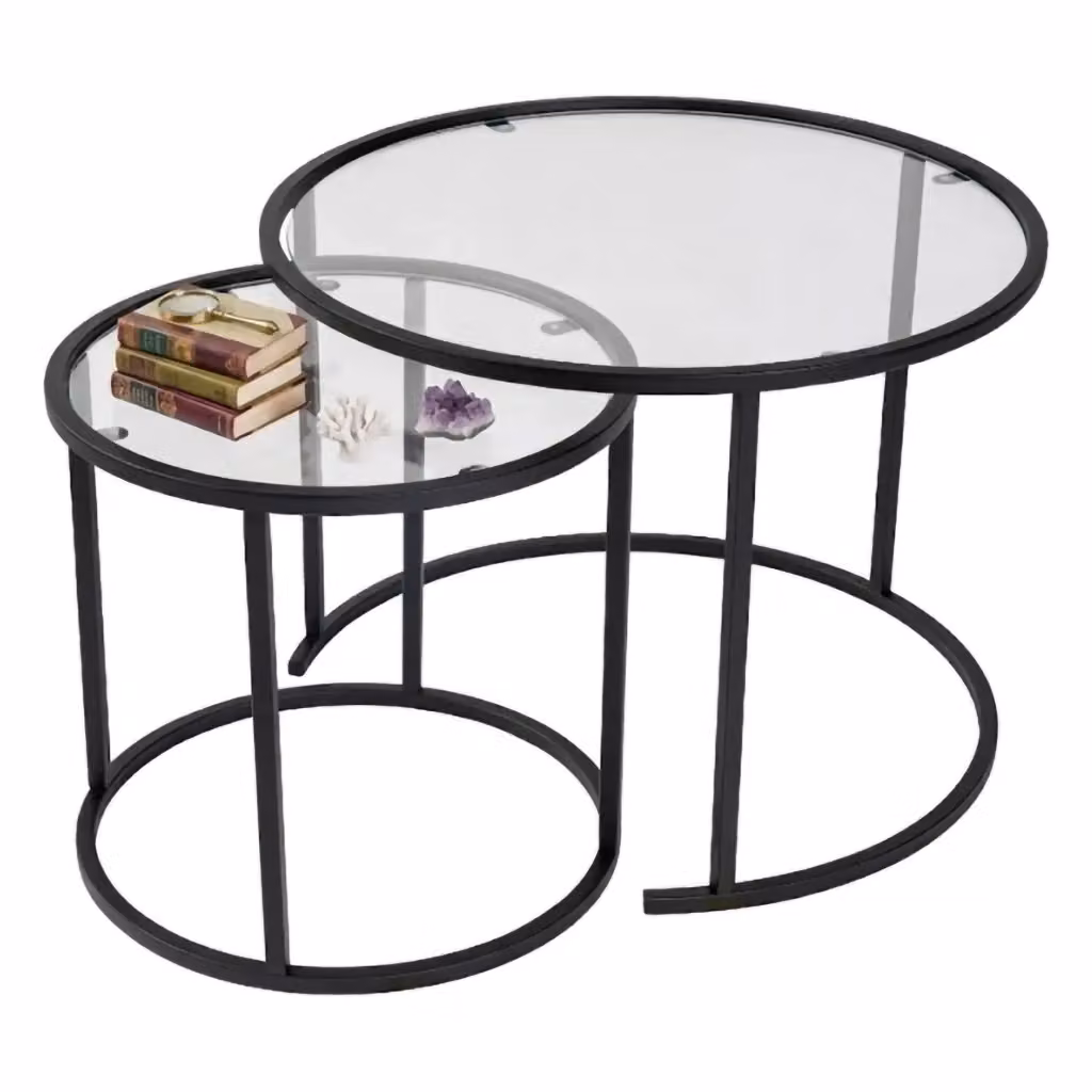 Simaxis Tavolino da Salotto Modulabile Round Nero e Trasparente L/P/H: 60 x 60 x 43 cm – 2