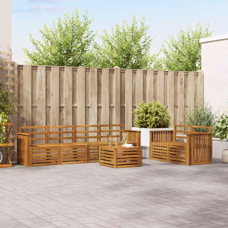 vidaXL Set di divani da esterno 7 pz in legno di acacia massello marrone con cuscini inclusi