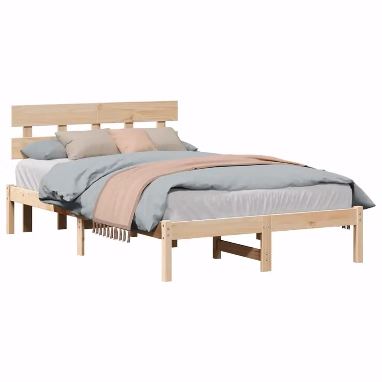 Letto matrimoniale moderno in legno massello di pino marrone L: 135 cm x P: 190 cm