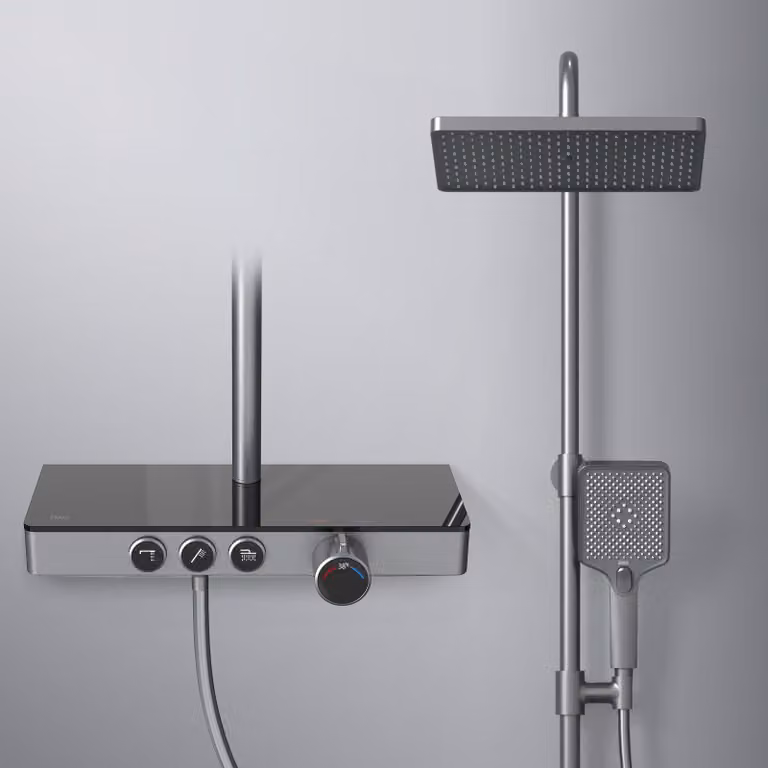 Colonna doccia termostatica, finitura antracite opaca, 30 cm, doccia a pioggia, conforme alla norma KTW