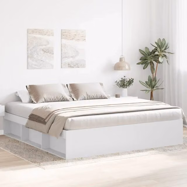 Letto Super King vidaXL Bianco con Compartimenti Laterali e Listelli in Legno L/P/H: 180 x 200 x 35 cm