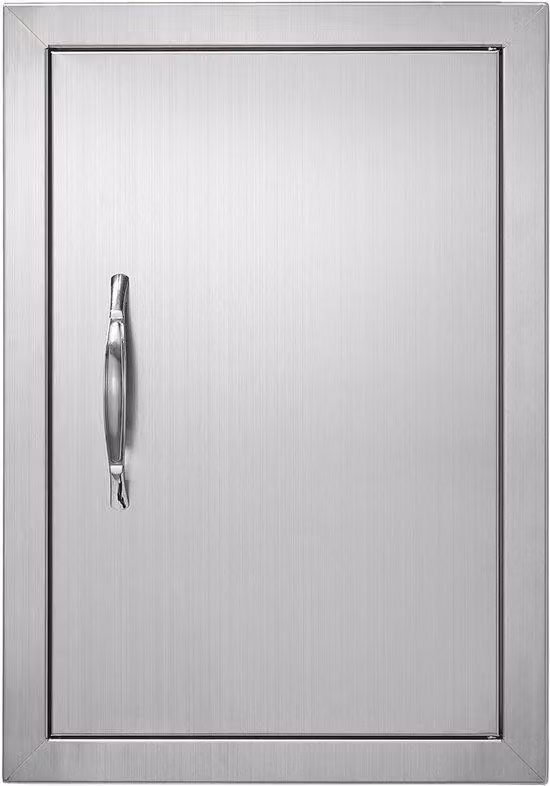 Porte di accesso per birrerie, dimensioni 355 x 508 mm, porte singole per esterni, realizzate in acciaio inossidabile e ad incasso. Montaggio verticale a parete, complete di maniglia, ideali per isole barbecue e postazioni cottura